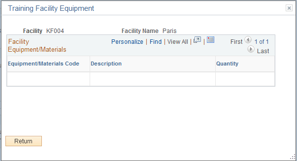 Course Sessions - Training Facility Equipment page