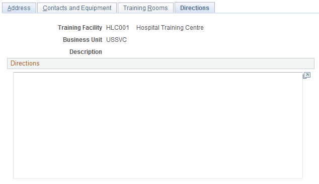 Training Facilities - Directions page