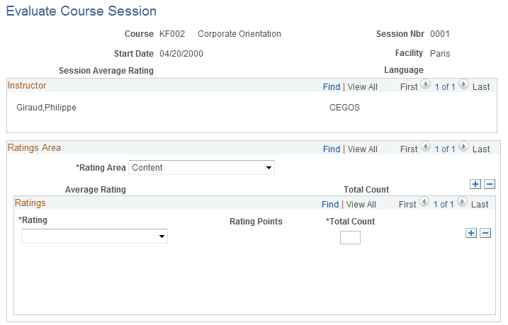 Evaluate Course Session page