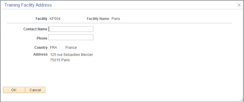 Course Sessions - Training Facility Address page