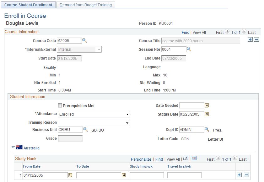 Course Student Enrollment page