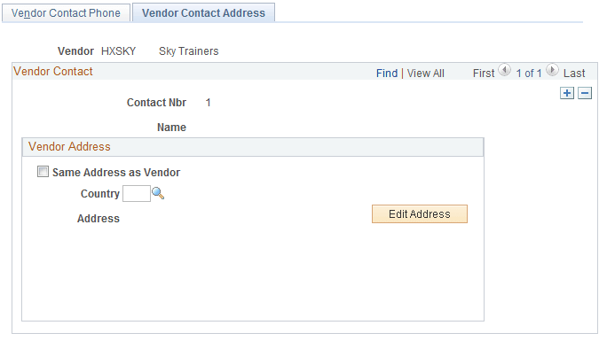 Vendor Contact Address page