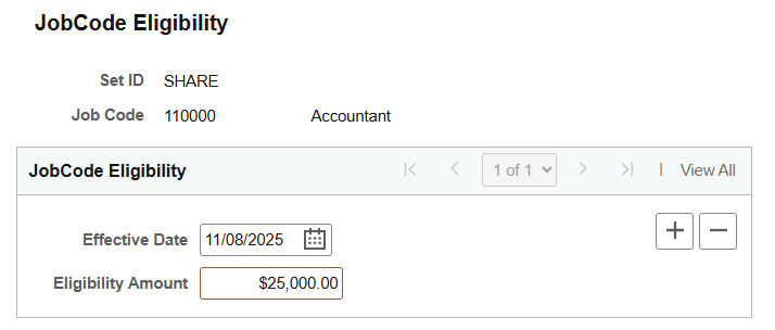 JobCode Eligibility page