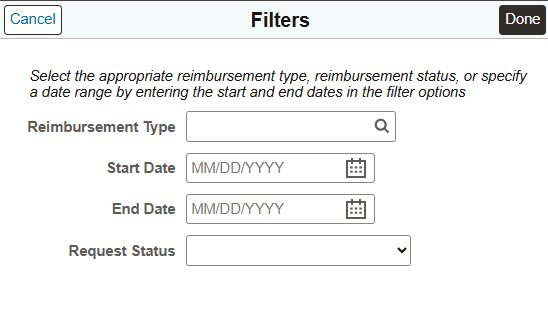 Filters page for tuition reimbursements