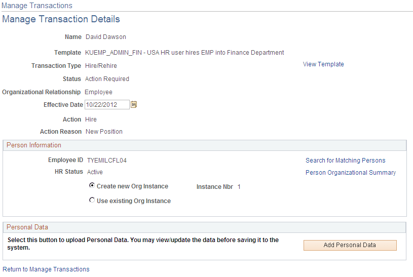 Manage Transaction Details page