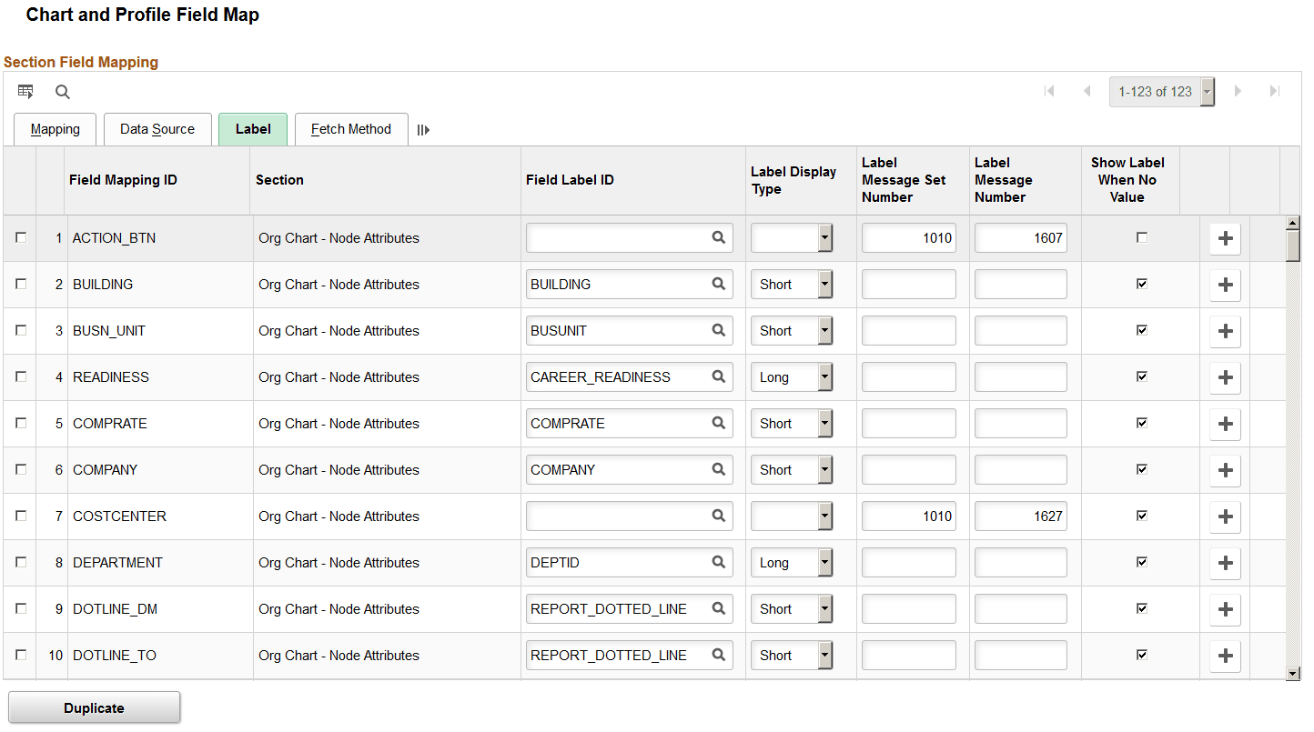 Chart and Profile Field Map page: Label tab
