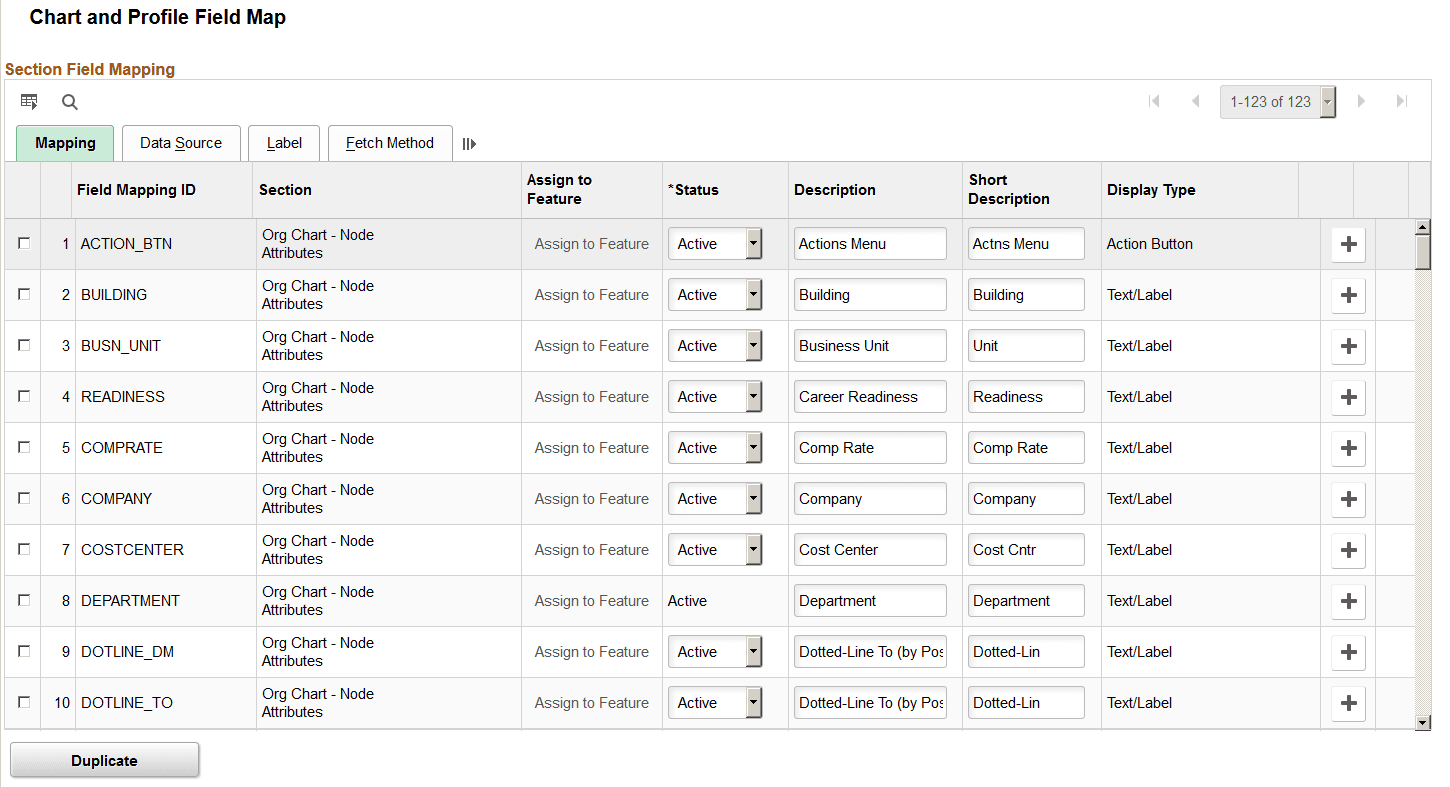 Chart and Profile Field Map page: Mapping tab