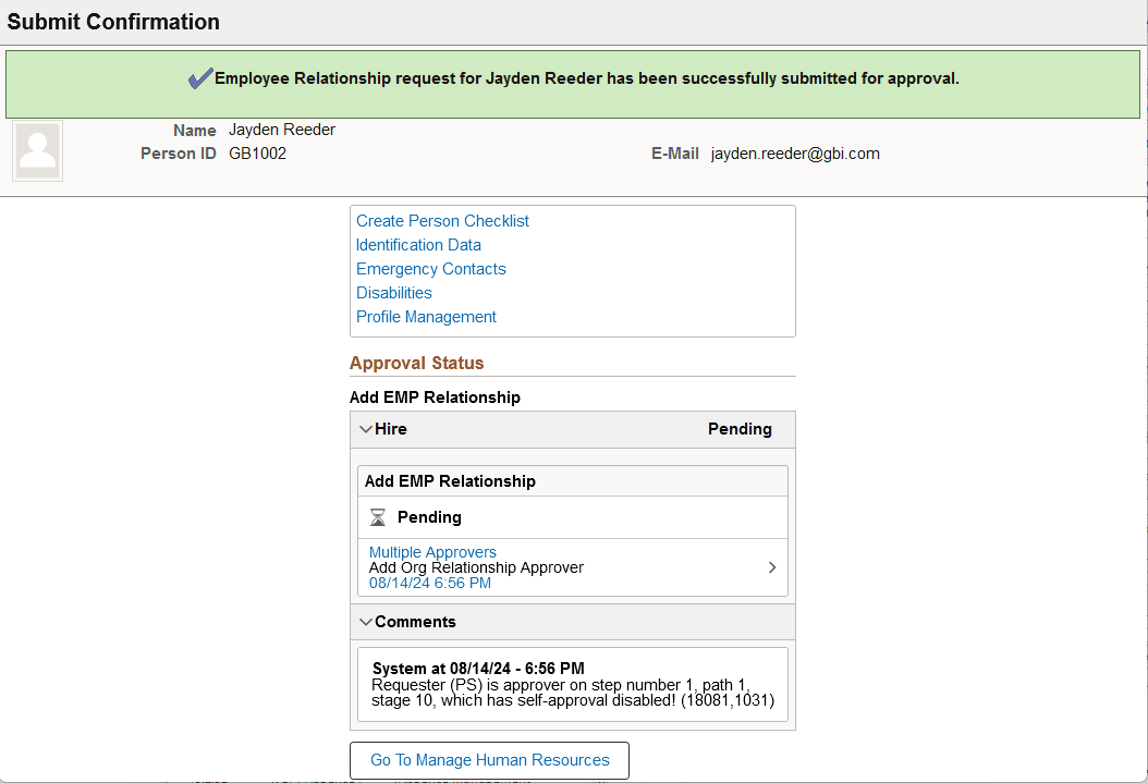 <>Create <organizational relationship> - Submit Confirmation Page