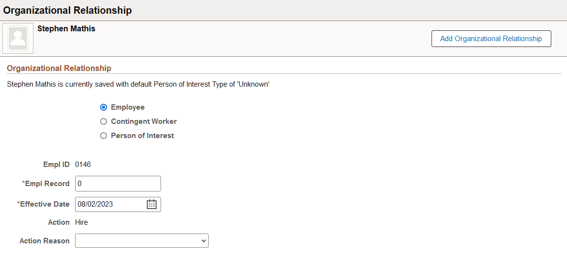 (Fluid) Organizational Relationship Page without relationship history