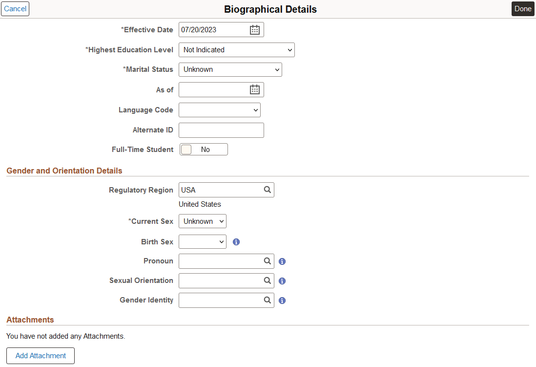 Biographical Details page