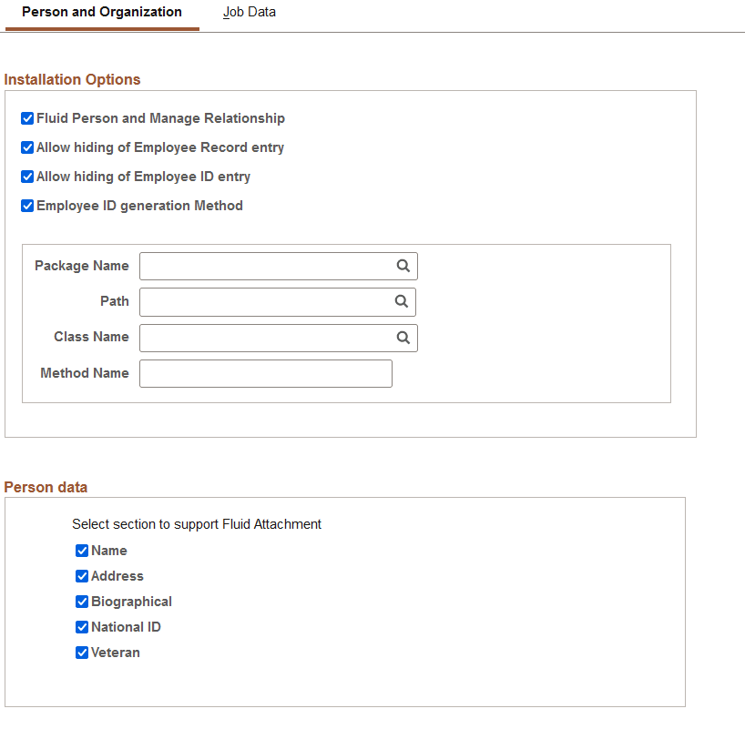 Person and Job Installation - Person and Organization page (1 of 2)