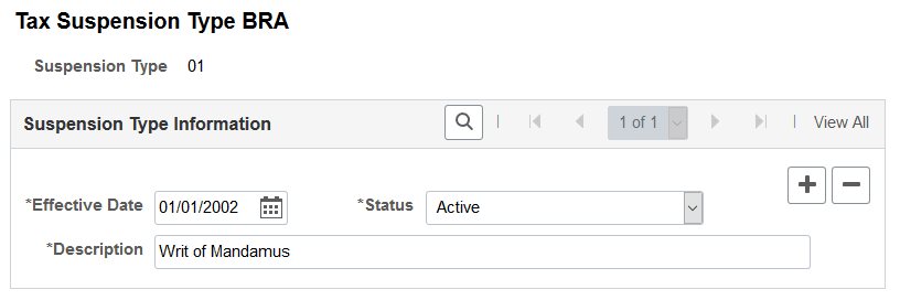 Tax Suspension Type BRA page