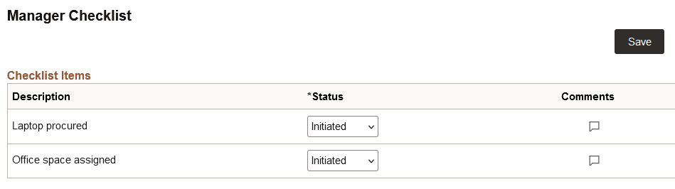 Manager Checklist page