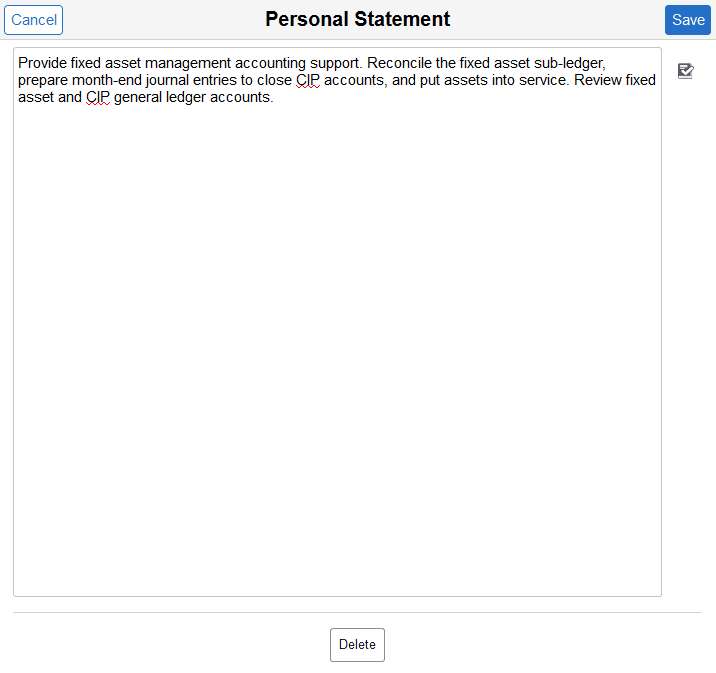 Personal Statement page