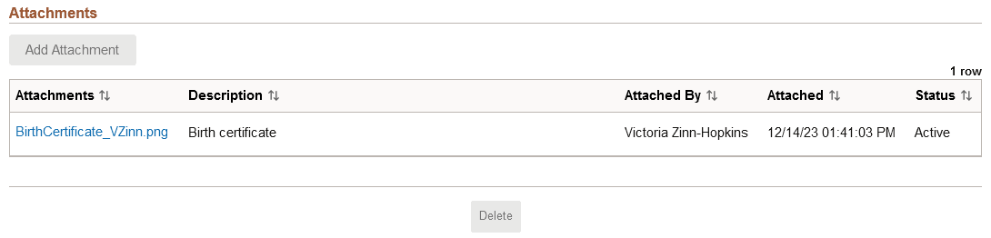 Biographical Details page - Attachment from self service