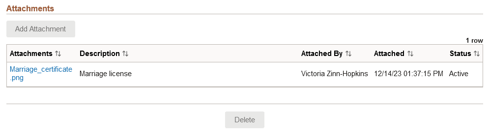 Name page - Attachment from self service