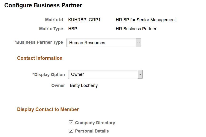 Configure Business Partner page