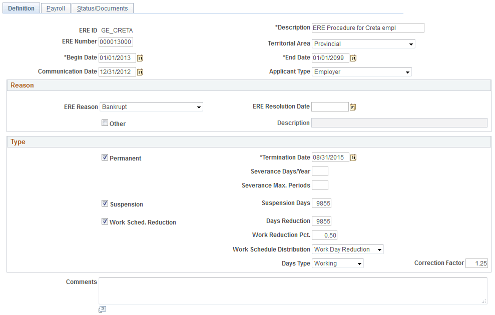 ERE Data ESP - Definition page