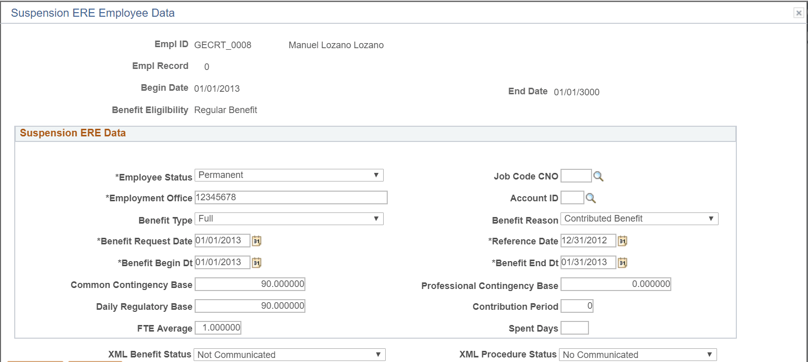 Work Reduction Employee Data page