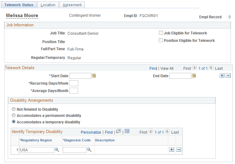 Maintain Teleworkers - Telework Status page