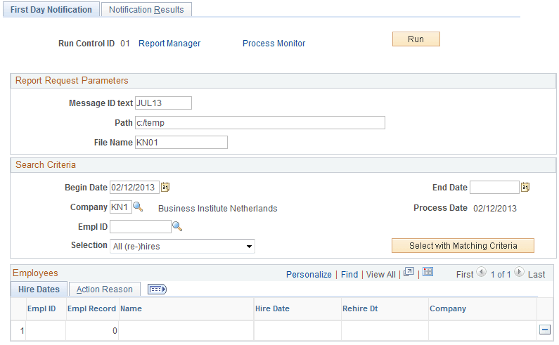 First Day Notification page