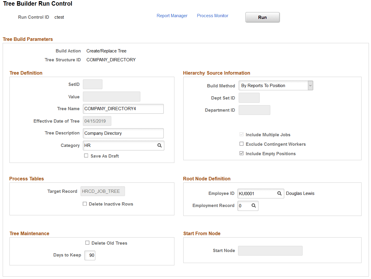 Tree Builder Run Control page