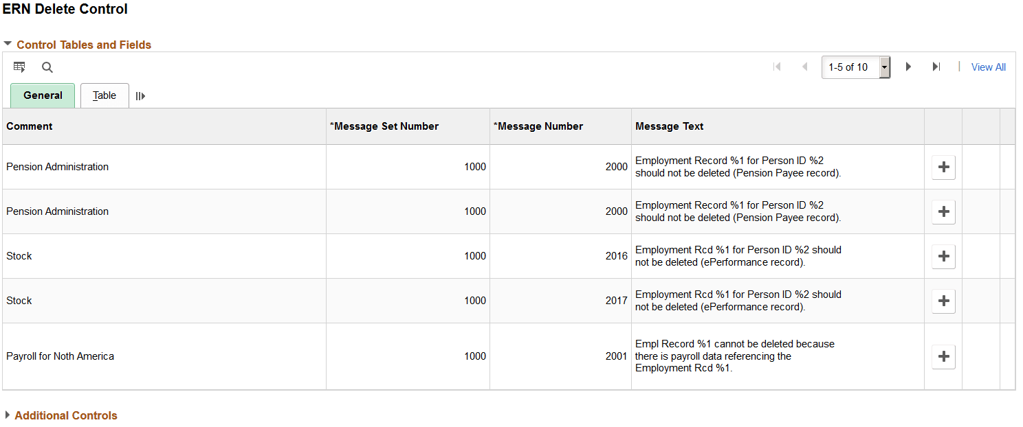 ERN Delete Control page: General tab