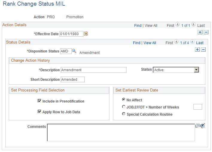 Rank Change Status MIL page