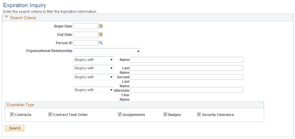 Expiration Inquiry page