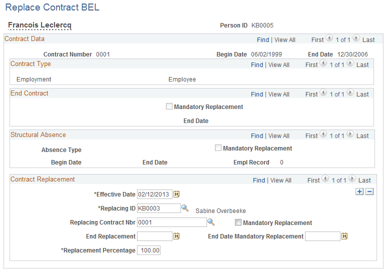 Replace Contract BEL page