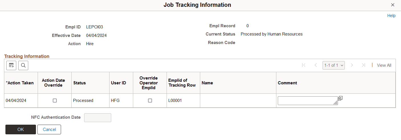 Job Tracking Information page