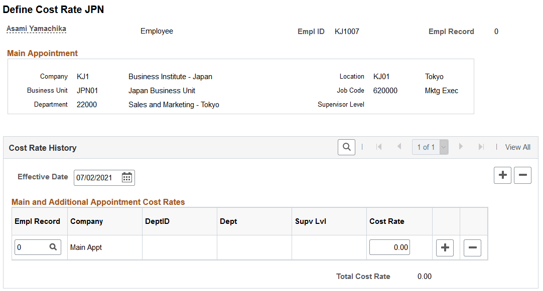 Define Cost Rate JPN page