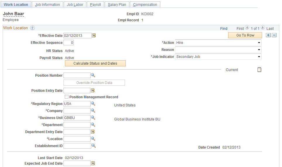 Work Location page (1 of 2)