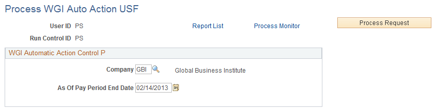 Process WGI Auto Action USF page