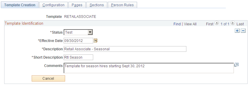 Template Creation page