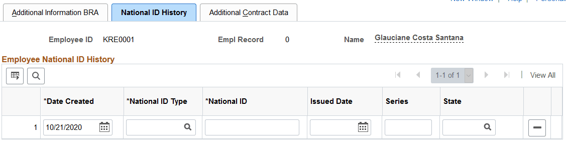 National ID History page