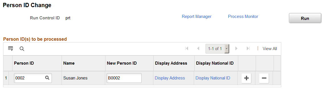 Person ID Change page