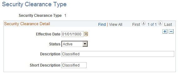 Security Clearance Type page