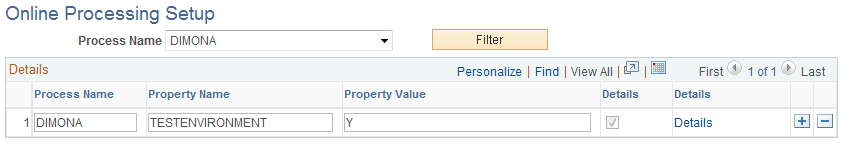 Online Processing Setup page
