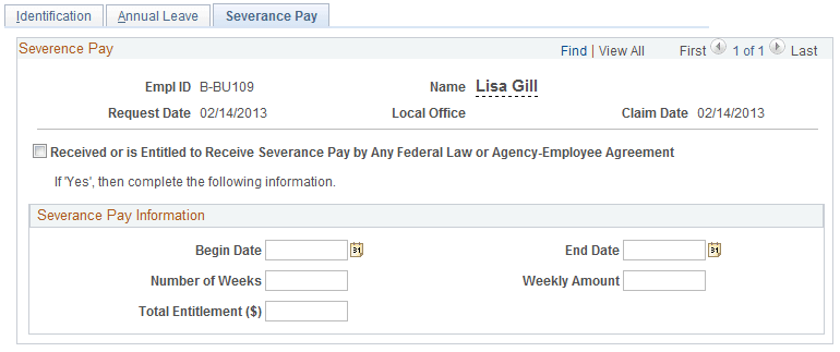 Setup Wage/Separation USF - Severance Pay page