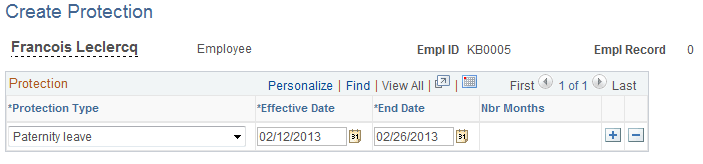 Create Protection page