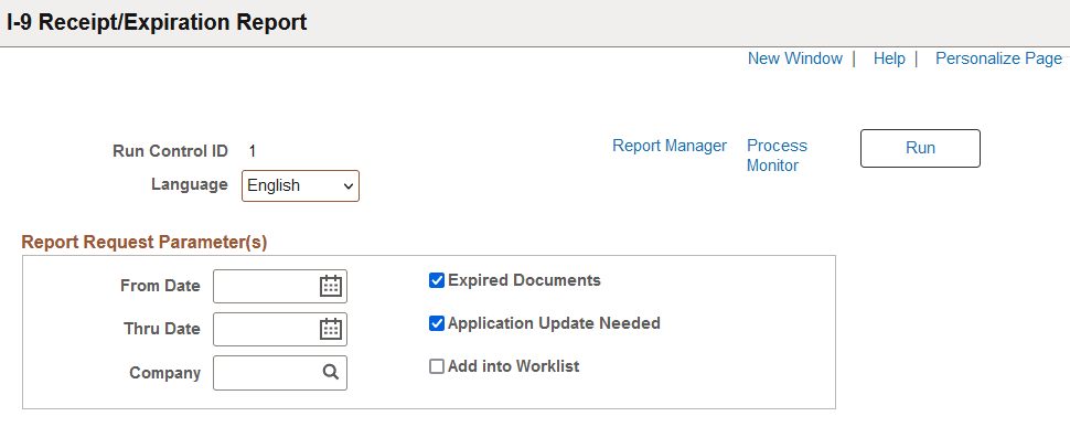 I-9 Receipt/Expiration Report page