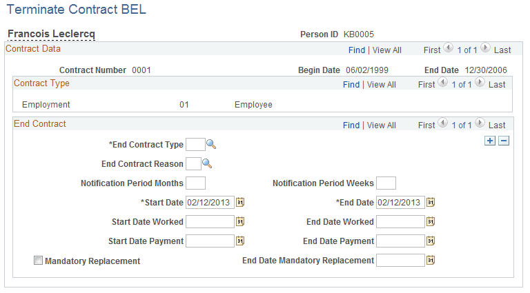 Terminate Contract BEL page
