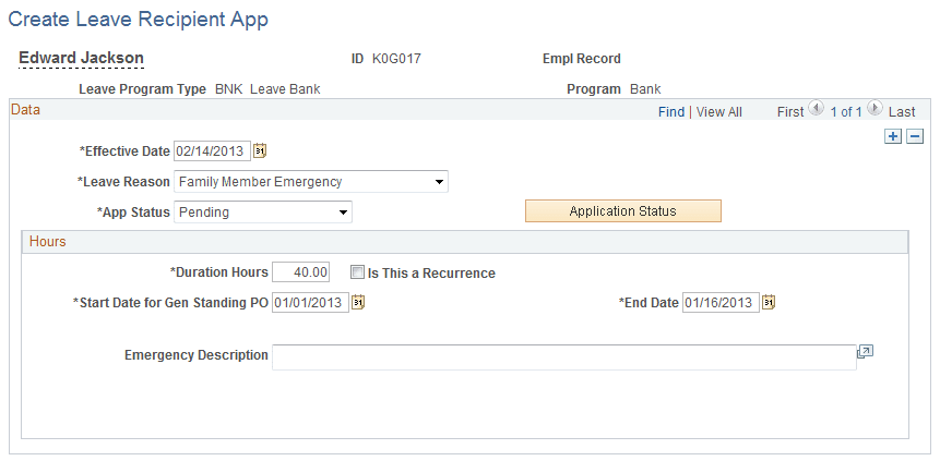 Create Leave Recipient App page