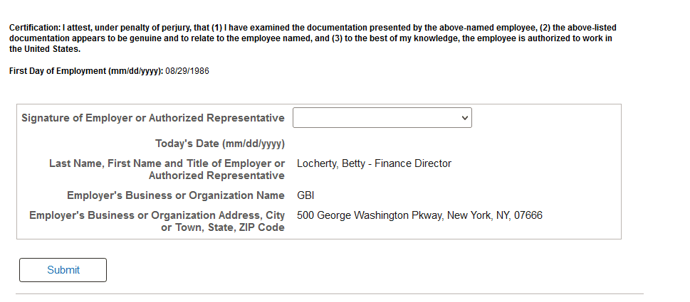 (Classic) Employment Eligibility Verification page, Section 2 (3 of 3)
