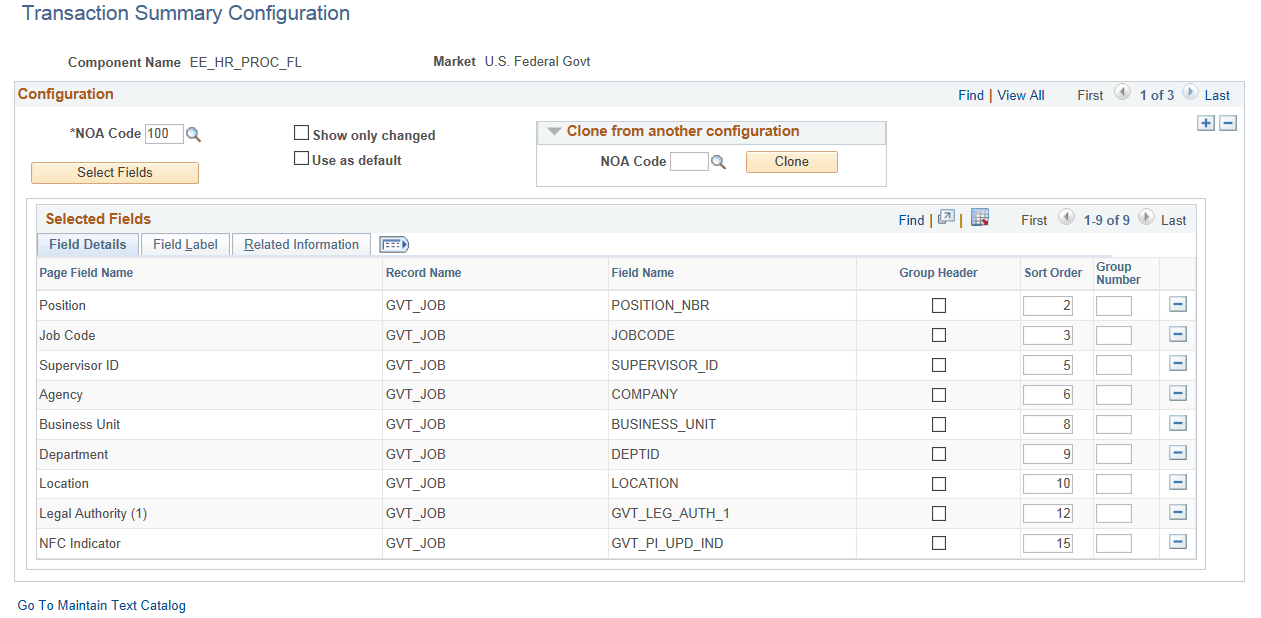 Transaction Summary Configuration Page
