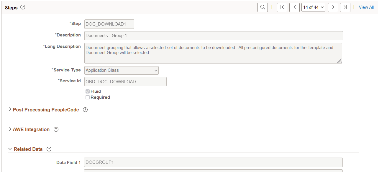 Example of associating a document group on the Categories - Steps page (1 of 2)