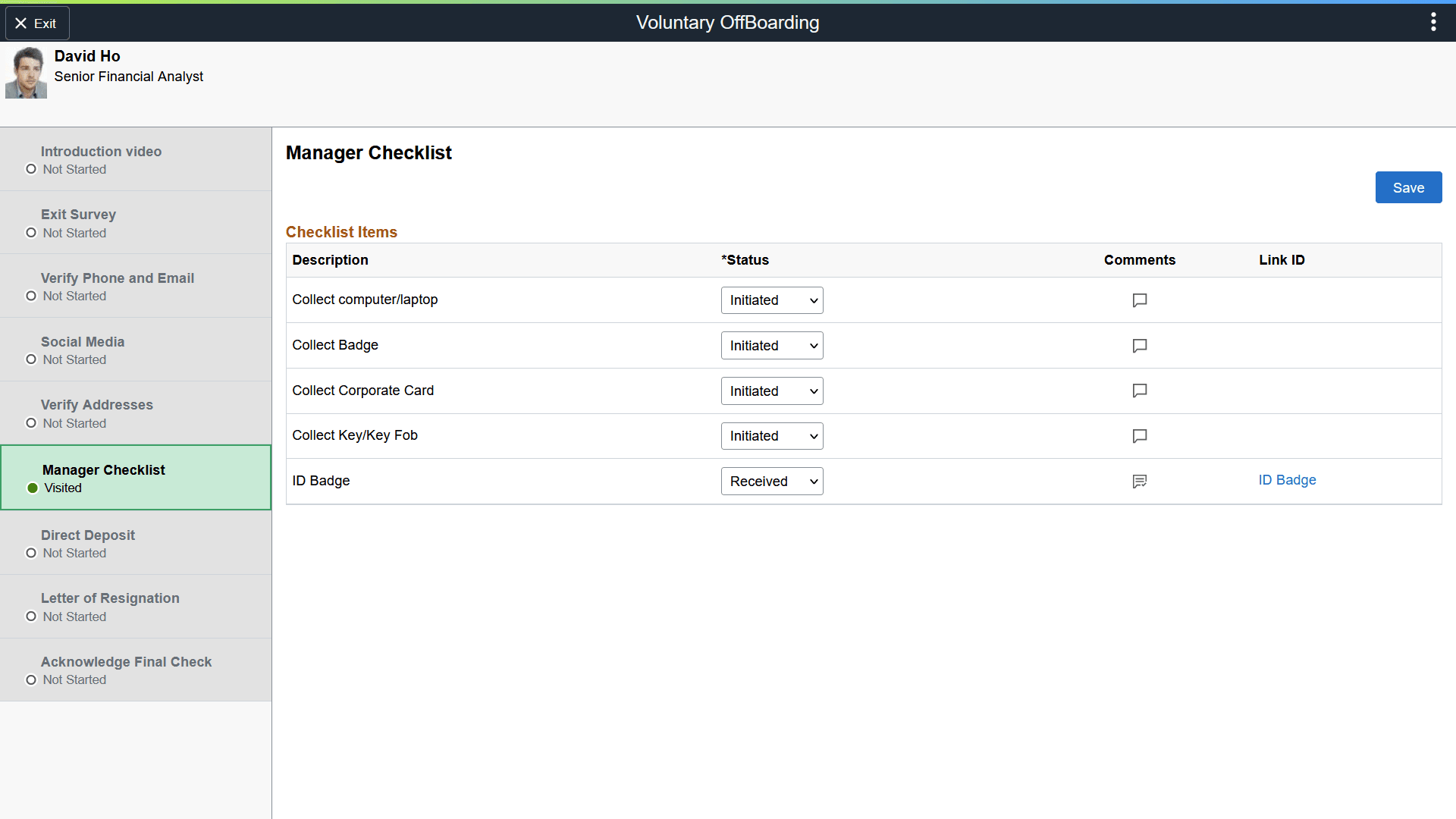 (Manager) Manager Checklist page