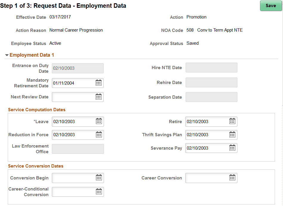 Request Data - Employment Data page (1 of 2)