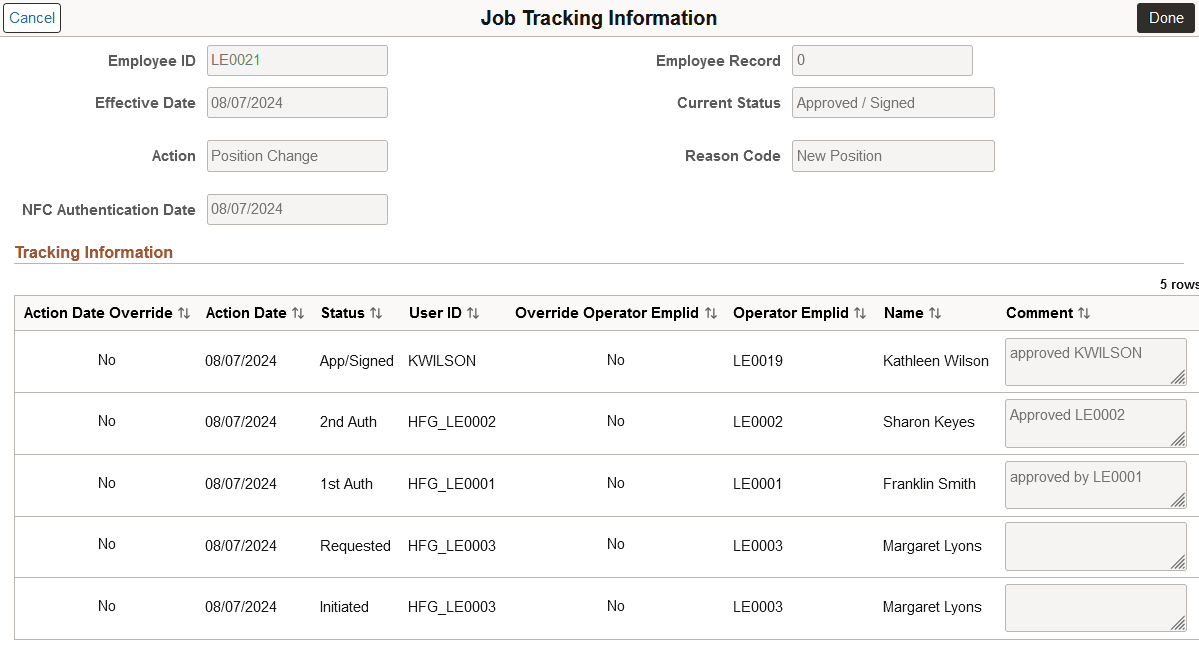 Job Tracking Information page